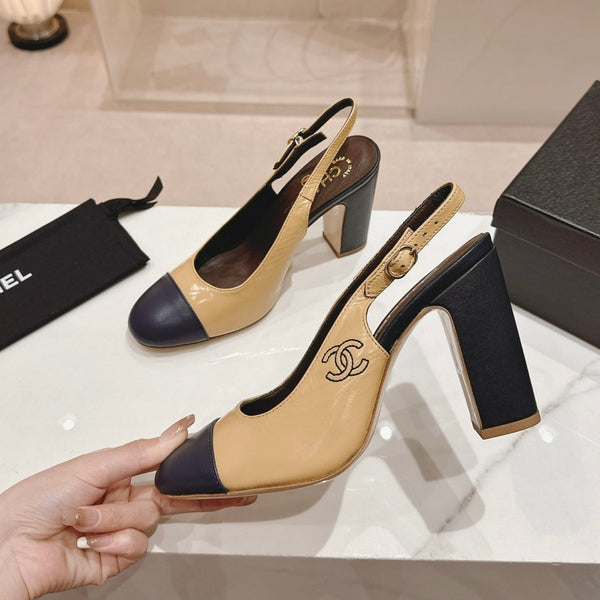 CC 24P SLINGBACKS 95MM BEIGE BLACK LAMBSKIN