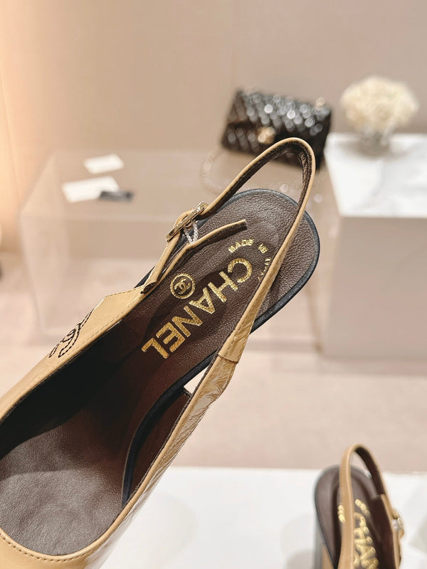 CC 24P SLINGBACKS 95MM BEIGE BLACK LAMBSKIN