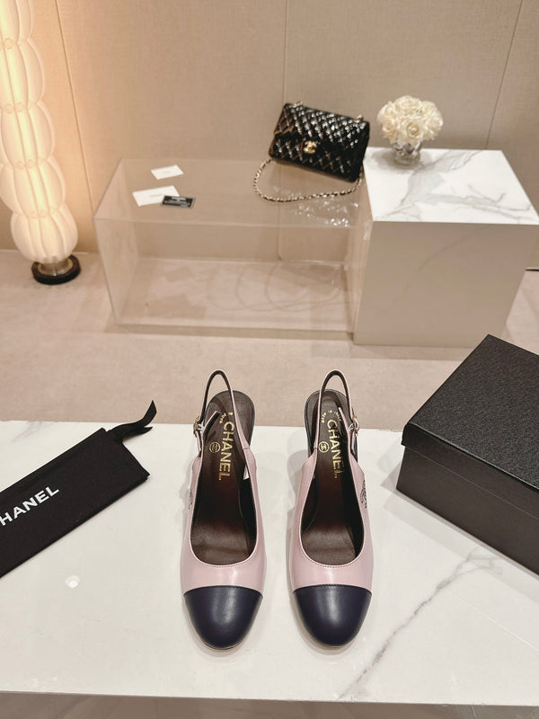 CC 24P SLINGBACKS 95MM PINK BLACK LAMBSKIN