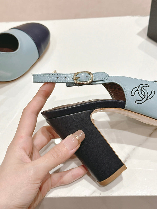 CC 24P SLINGBACKS 95MM TURQUOISE BLACK LAMBSKIN