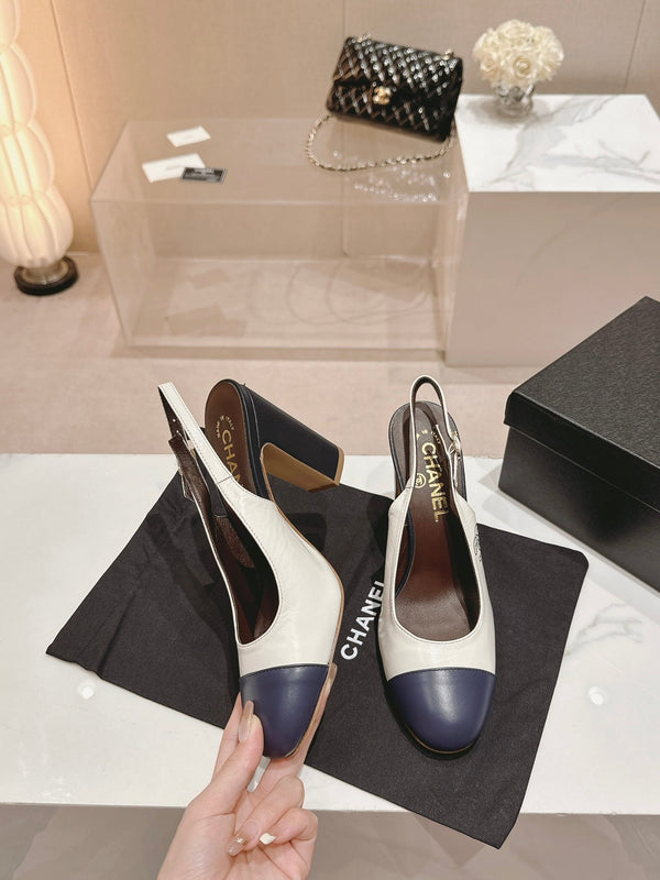 CC 24P SLINGBACKS 95MM WHITE BLACK LAMBSKIN