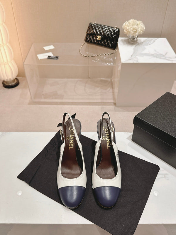 CC 24P SLINGBACKS 95MM WHITE BLACK LAMBSKIN