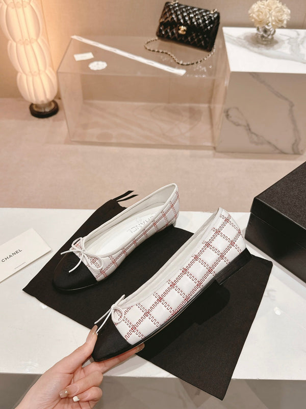 ballet flats white red lambskin embroidery grosgrain