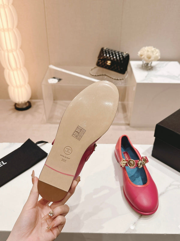 CC MARY JANES DARK RED CALFSKIN LIGHT GOLD METALIC