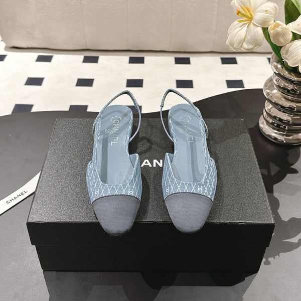 cc 25c slingback flat 15mm cross line pattern light blue denim 237485