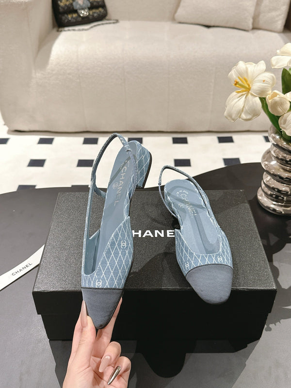 cc 25c slingback flat 15mm cross line pattern light blue denim 237485