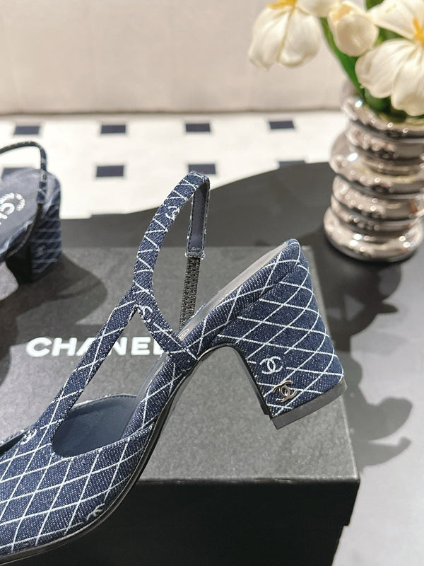 cc 25c slingback 55mm cross line pattern dark blue denim 237488