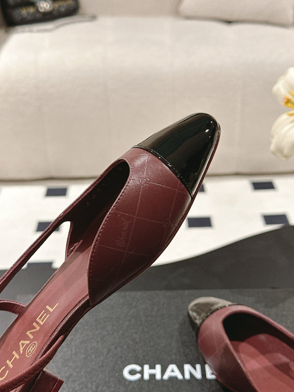 cc 25c slingback flat 15mm cross line pattern burgundy lambskin 237491