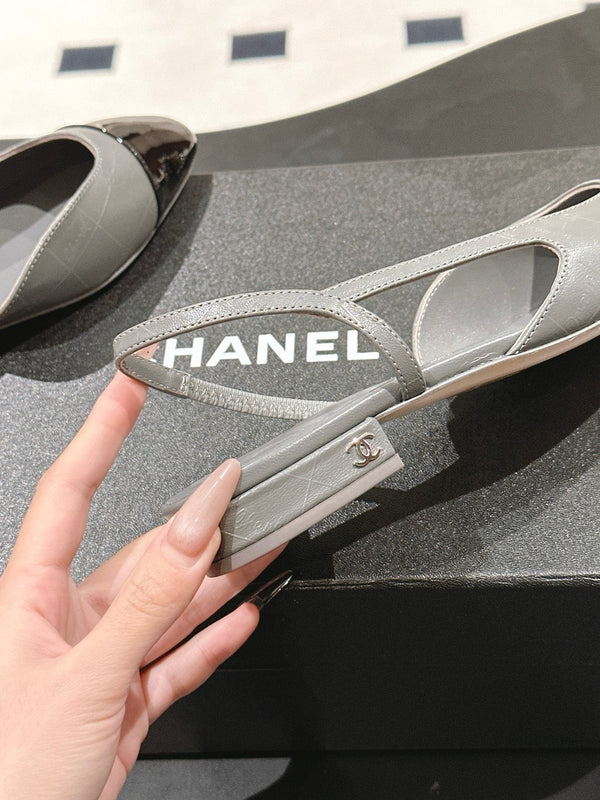 cc 25c slingback flat 15mm cross line pattern grey lambskin 237493