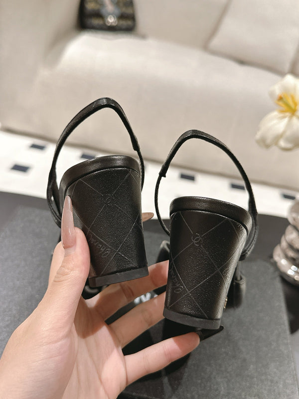 cc 25c slingback 55mm cross line pattern black lambskin 237494