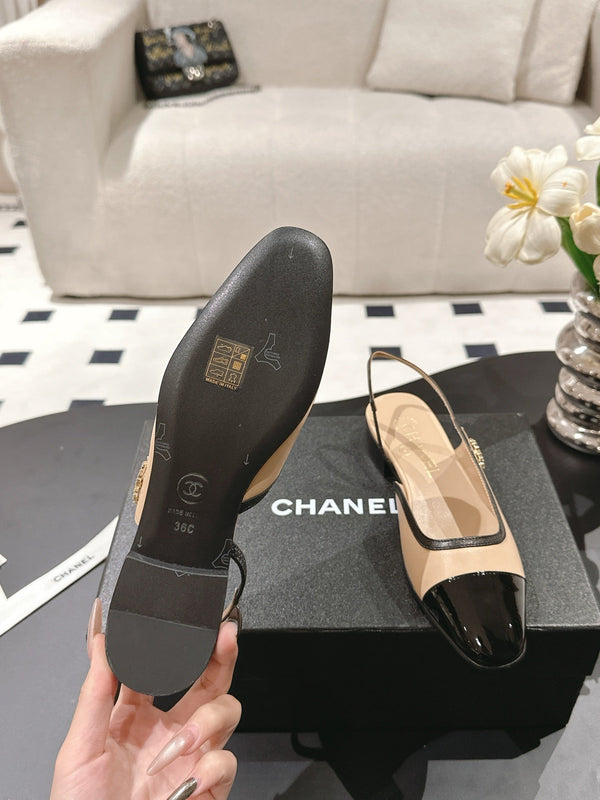 cc 2024k slingback 30mm beige black pattern calfskin 237499