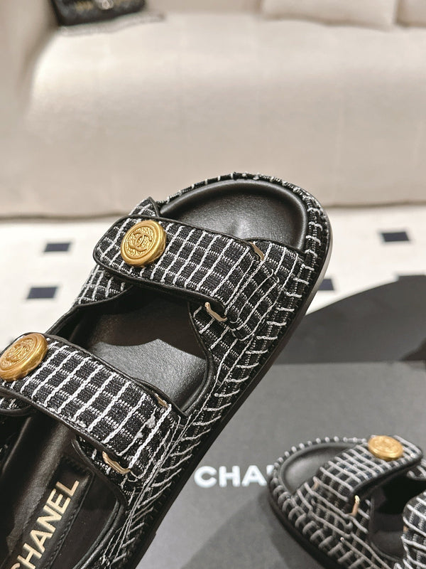 cc 25p dad sandal black white tweed 237565