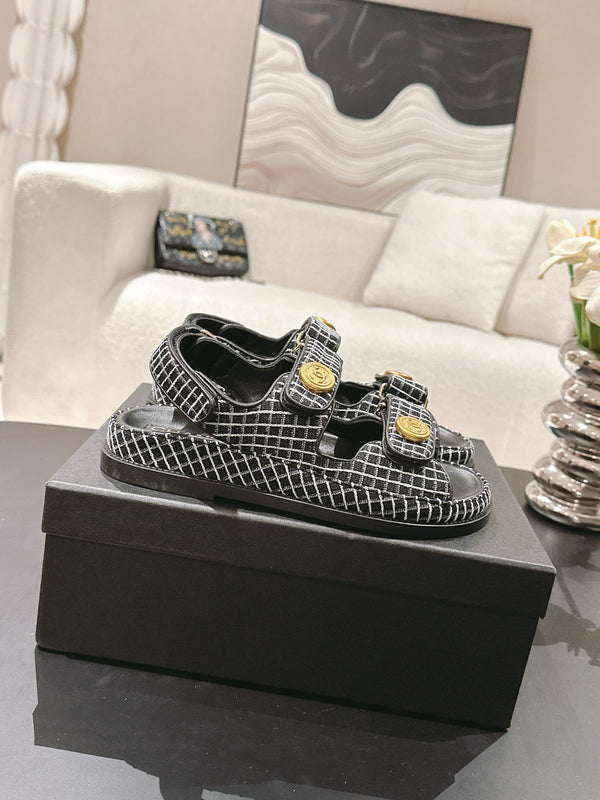 cc 25p dad sandal black white tweed 237565