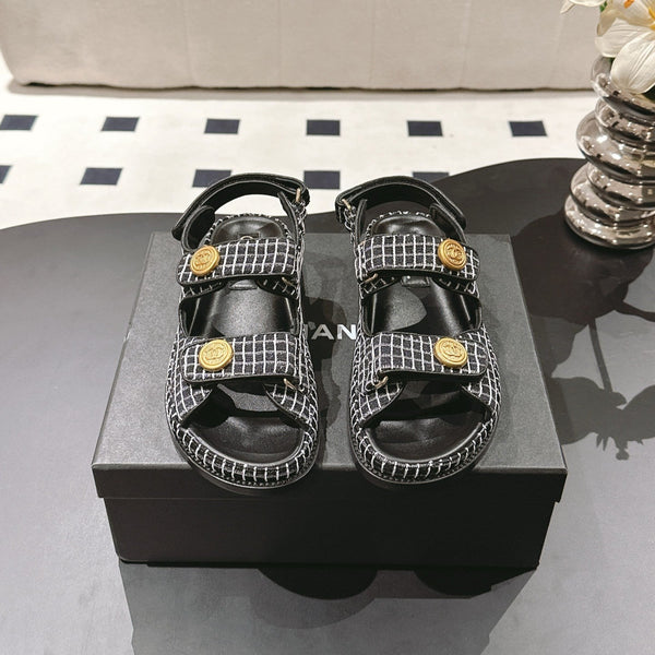 cc 25p dad sandal black white tweed 237565
