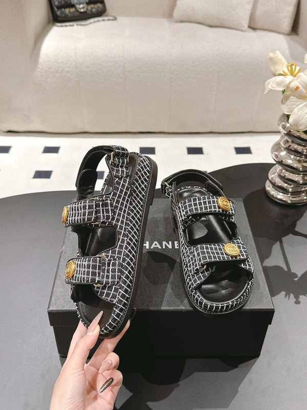 cc 25p dad sandal black white tweed 237565