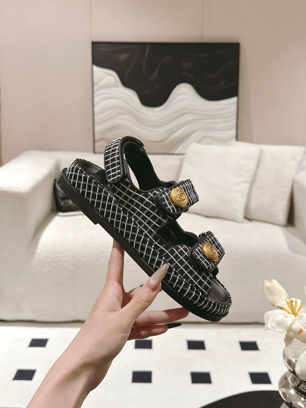 cc 25p dad sandal black white tweed 237565