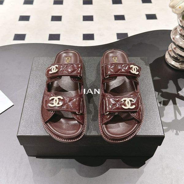cc 25p logo with pearl mule sandal burgundy leather 237578