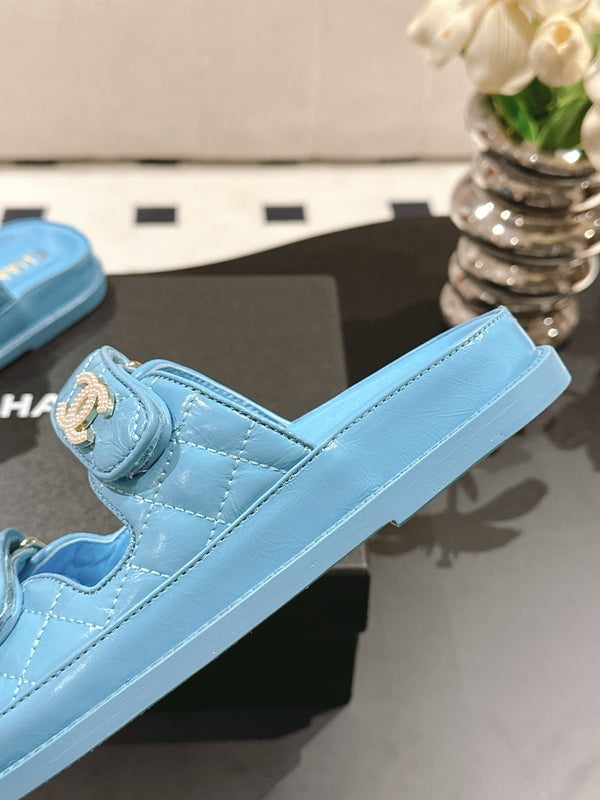 cc 25p logo with pearl mule sandal blue leather 237583