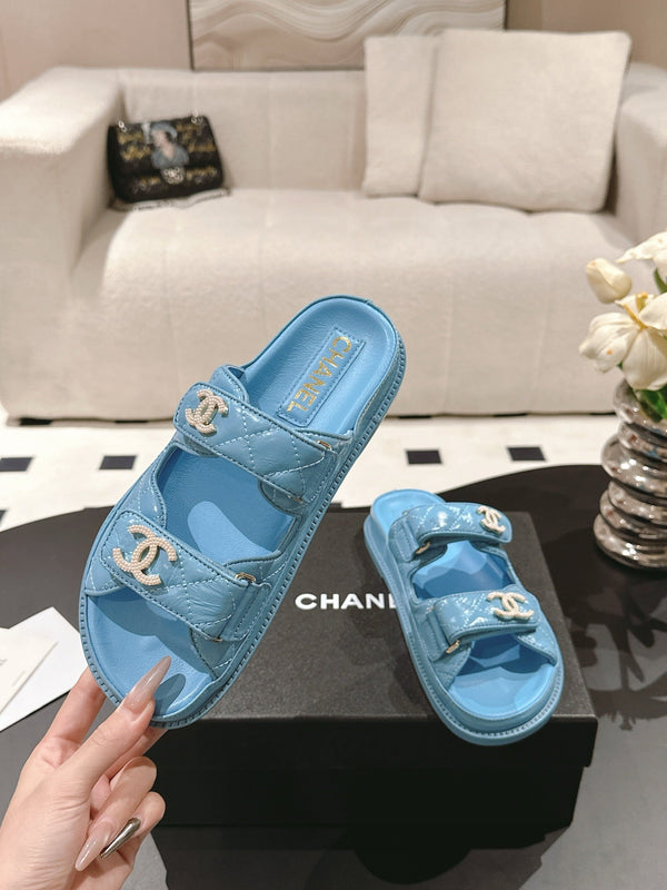 cc 25p logo with pearl mule sandal blue leather 237583