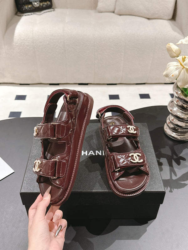 cc 25p logo with pearl sandal burgundy leather 237587