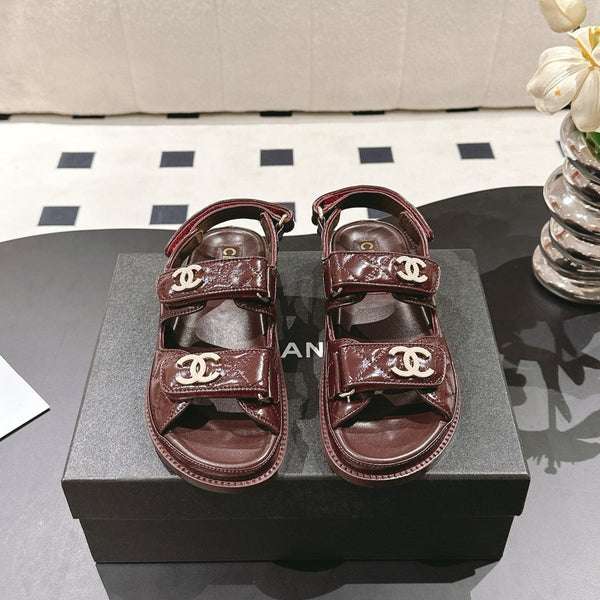 cc 25p logo with pearl sandal burgundy leather 237587