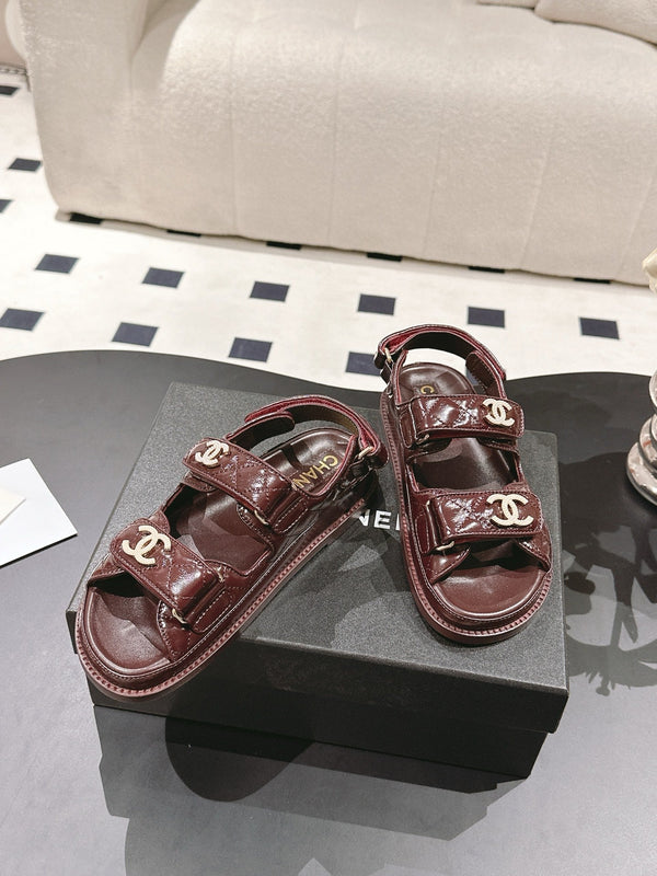 cc 25p logo with pearl sandal burgundy leather 237587