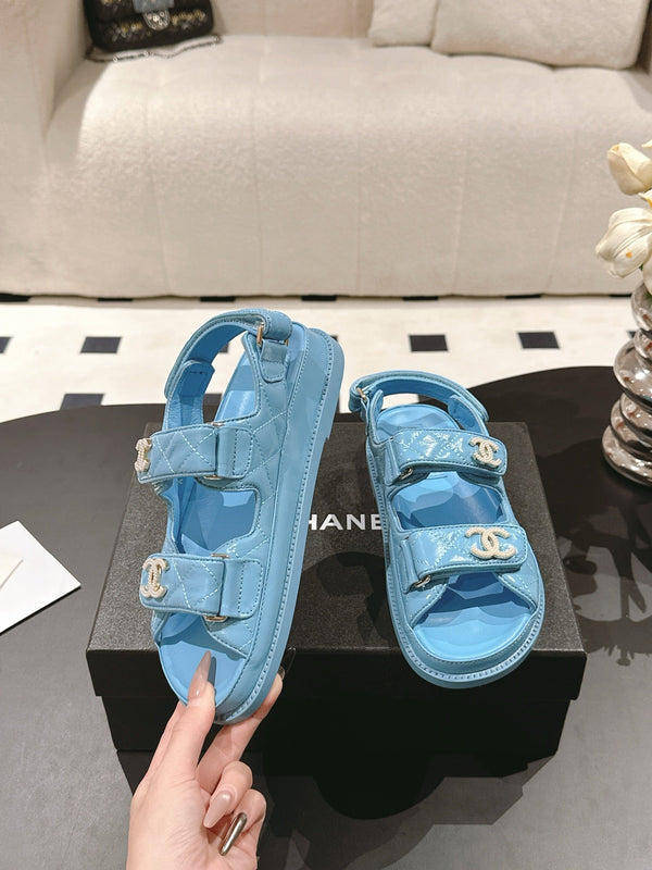 cc 25p logo with pearl sandal blue leather 237588