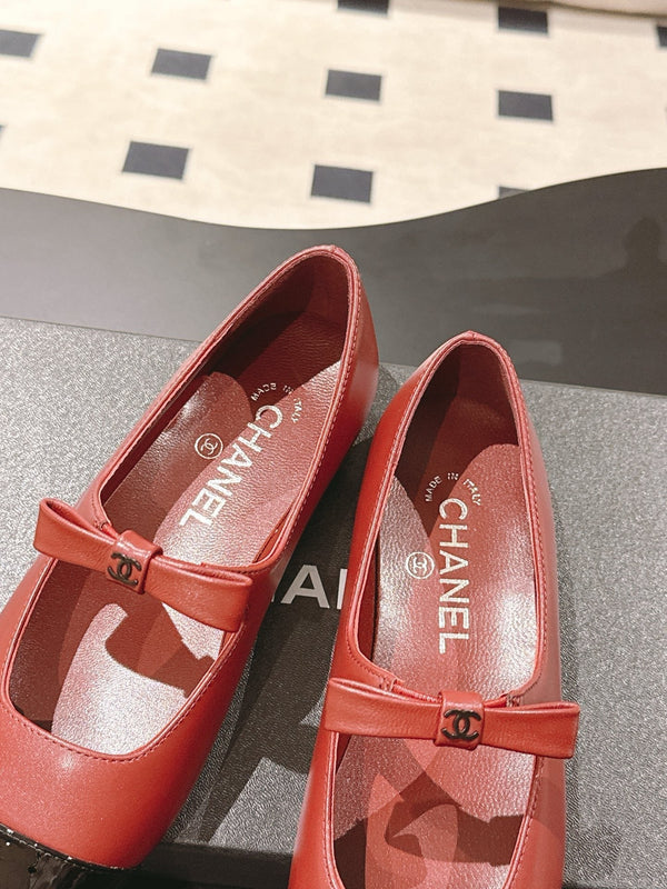 CC 25B Small Bow Buckle Ballet Flats 10mm Black Red Sheepskin Patent Leather 415748
