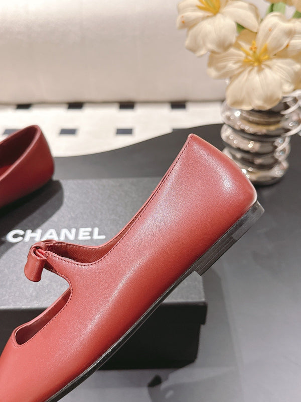 CC 25B Small Bow Buckle Ballet Flats 10mm Black Red Sheepskin Patent Leather 415748