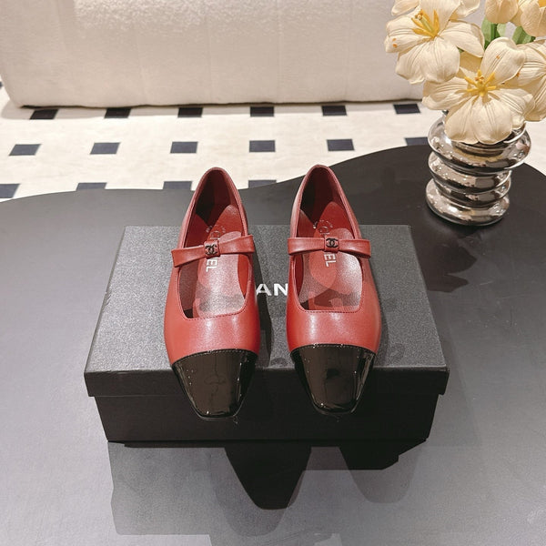 CC 25B Small Bow Buckle Ballet Flats 10mm Black Red Sheepskin Patent Leather 415748