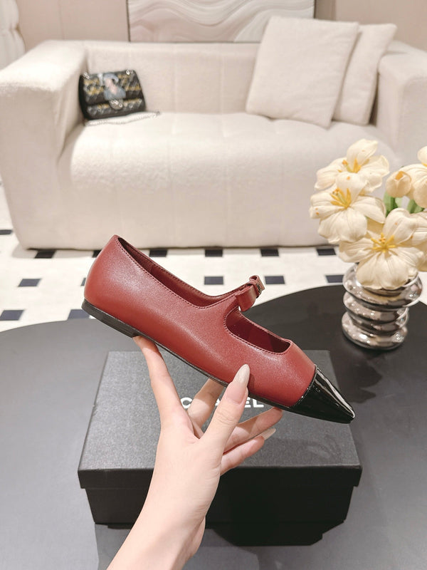 CC 25B Small Bow Buckle Ballet Flats 10mm Black Red Sheepskin Patent Leather 415748