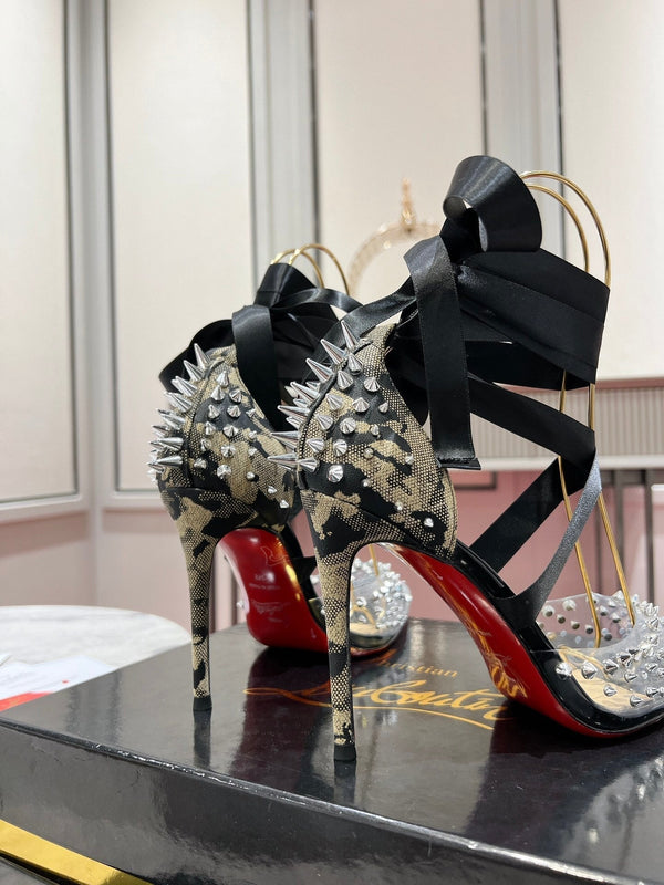 CL Mechante Reine Pumps 100mm Spike Fabric PVC Black