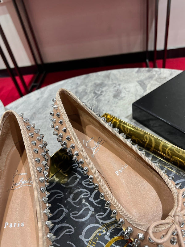 CL Sweetie Jane Spikes Ballerina Pump Nappa Leather Blush Beige