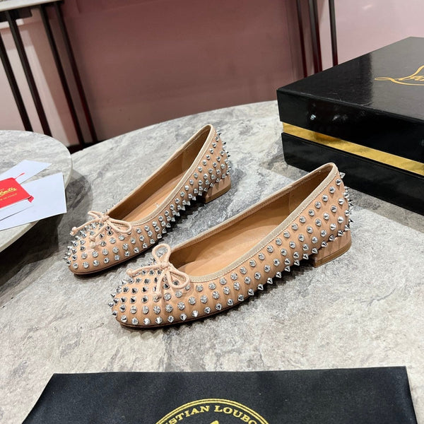 CL Sweetie Jane Spikes Ballerina Pump Nappa Leather Blush Beige