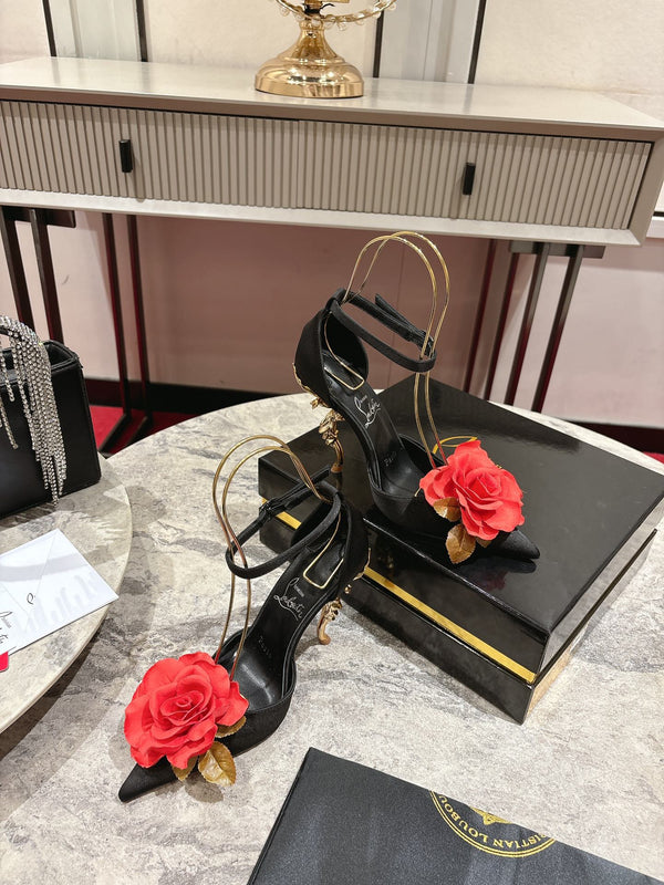 CL 25 Flower Bellarose Black Satin Fabric 346061