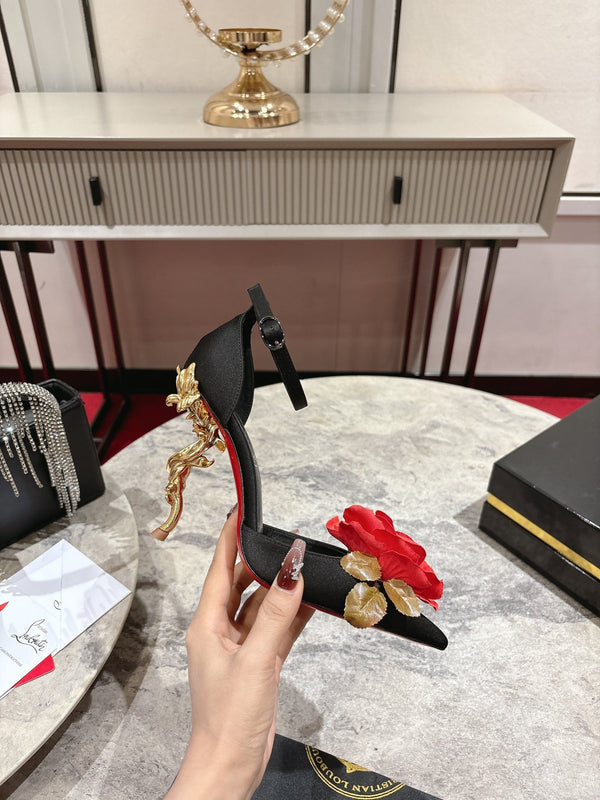 CL 25 Flower Bellarose Black Satin Fabric 346061