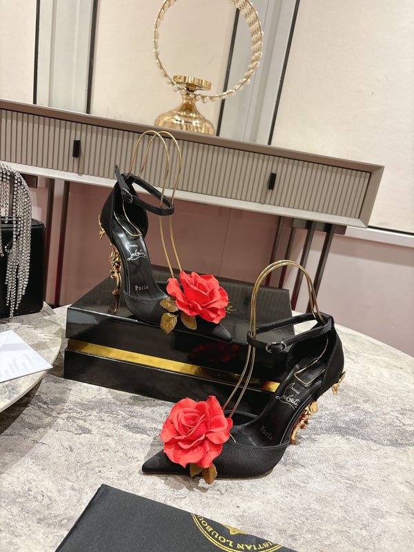 CL 25 Flower Bellarose Black Satin Fabric 346061