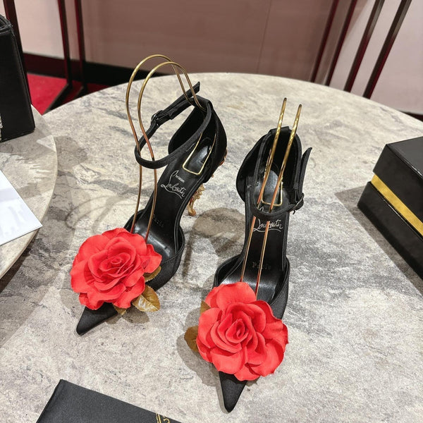 CL 25 Flower Bellarose Black Satin Fabric 346061