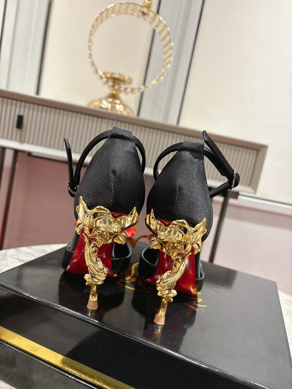 CL 25 Flower Bellarose Black Satin Fabric 346061