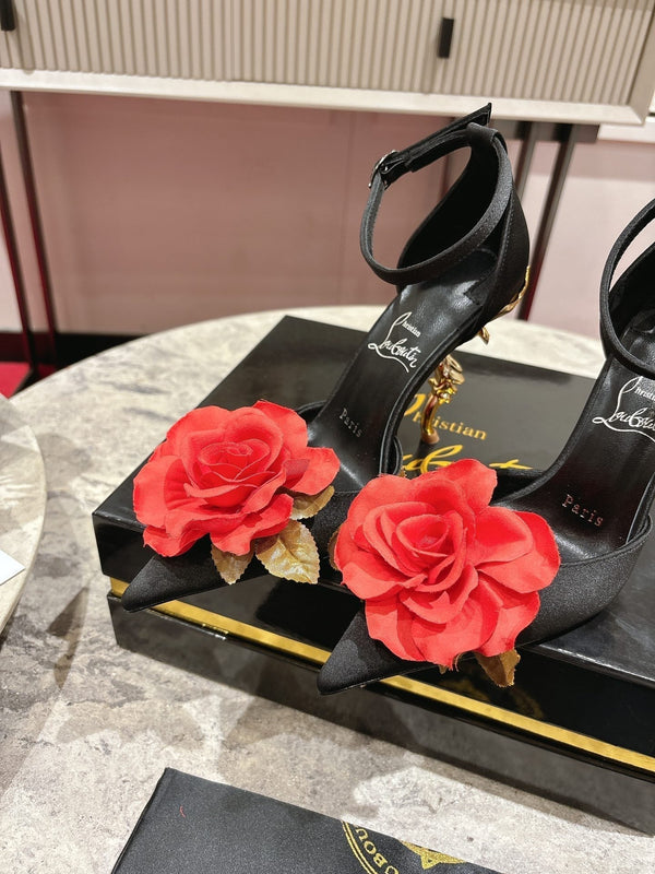 CL 25 Flower Bellarose Black Satin Fabric 346061