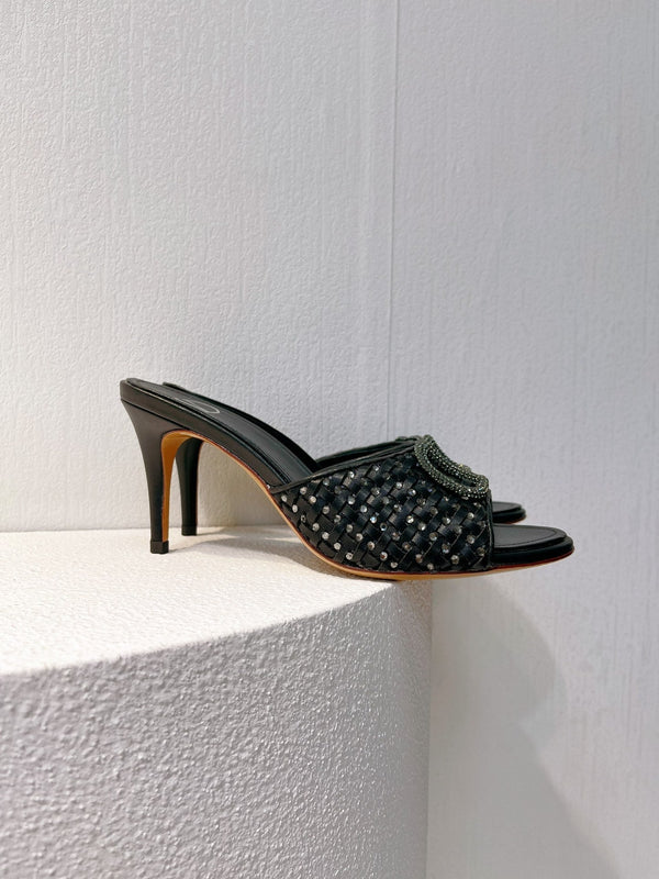 VT High Heeled Sandals Black Sheepskin 292787