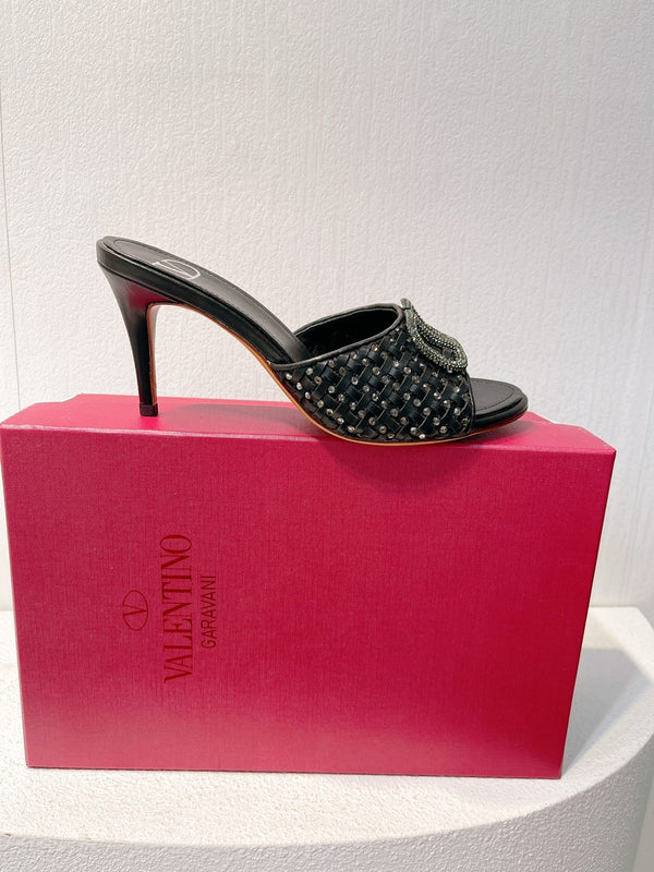 VT High Heeled Sandals Black Sheepskin 292787