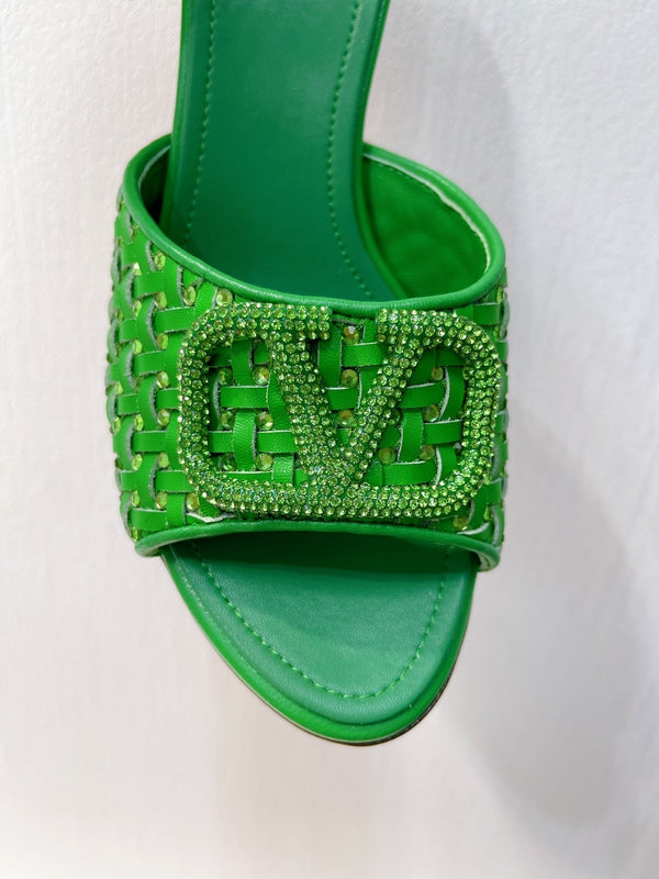 VT High Heeled Sandals Green Sheepskin 292791