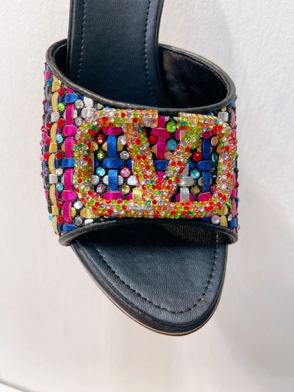 VT High Heeled Sandals Black Sheepskin 292796