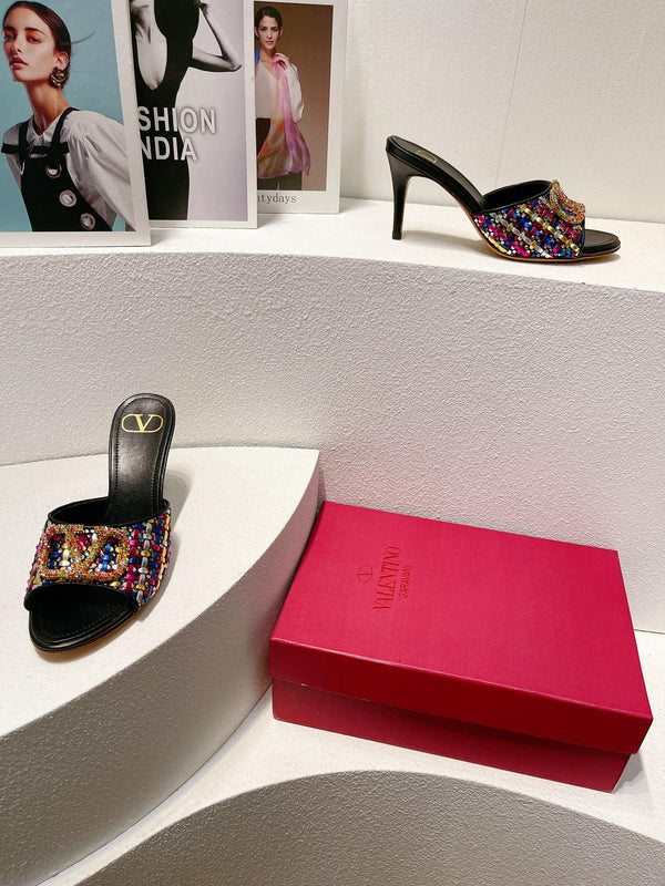 VT High Heeled Sandals Black Sheepskin 292796