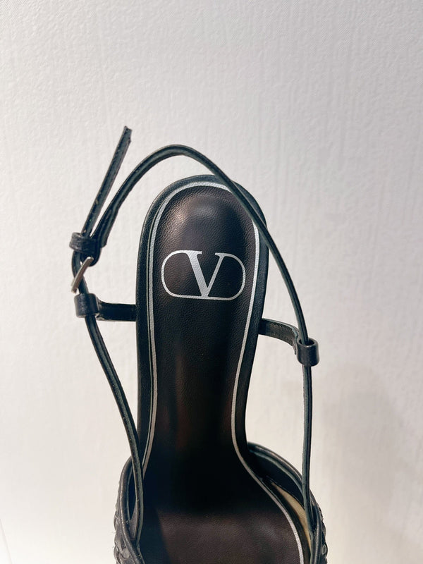 VT High Heeled Slingbacks Black Sheepskin 292799