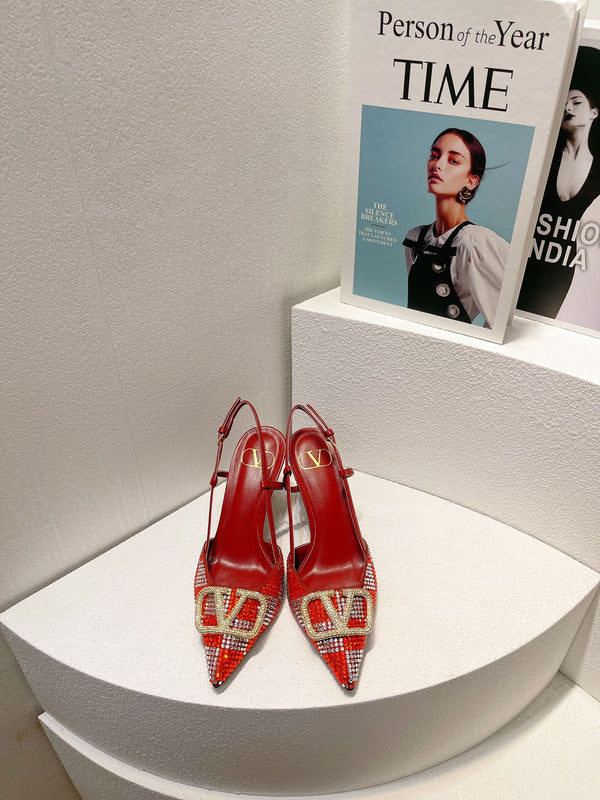 VT High Heeled Slingbacks Red Sheepskin 292816