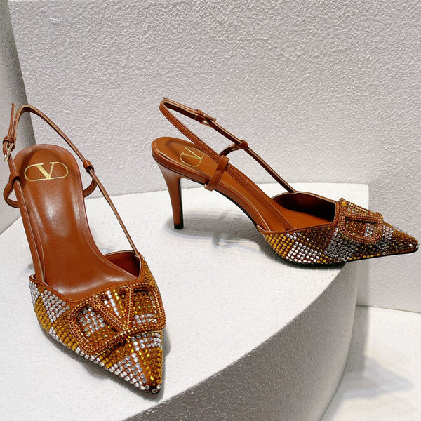 VT High Heeled Slingbacks Russet Sheepskin 292822