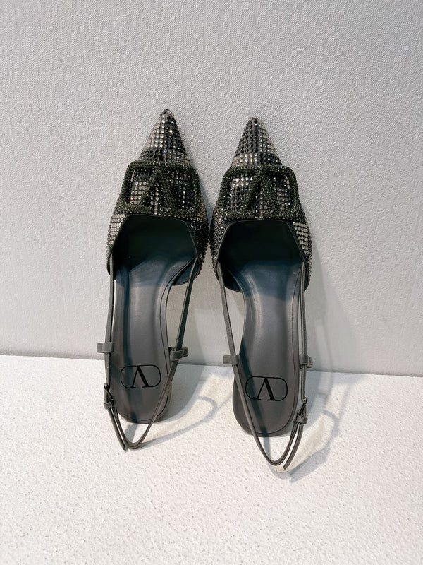 VT High Heeled Slingbacks Charcoal black Sheepskin 292824