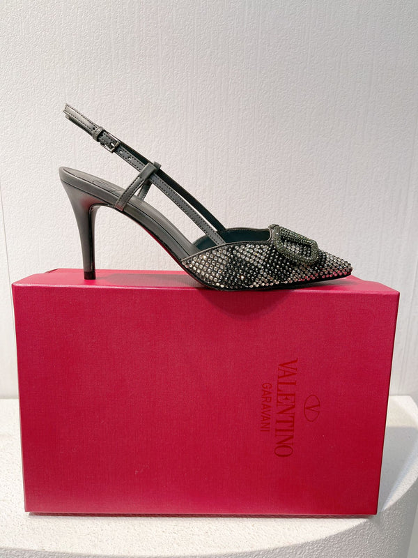 VT High Heeled Slingbacks Charcoal black Sheepskin 292824